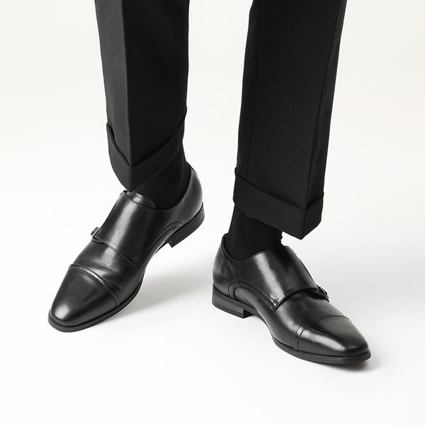 Men's Wide Monk Strap Oxford Shoes - BLACK - 5